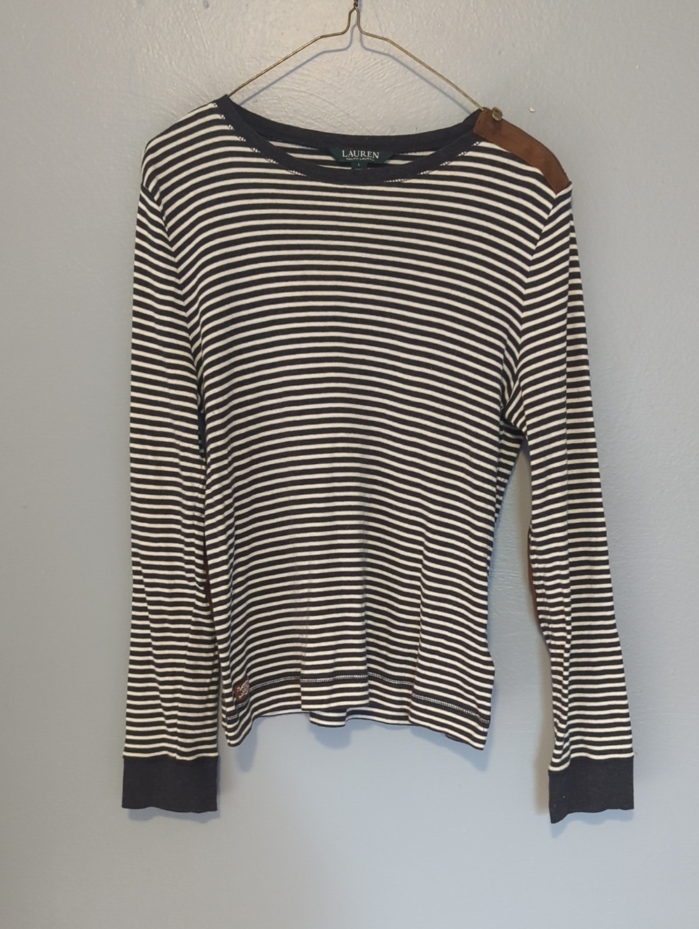 Lauren By Ralph Lauren Long Sleeve Stripe Top Cozy Fall Vibes Dark Academia L